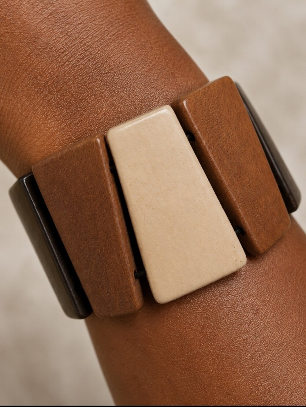 Three Color Natural Wood Wooden Stretch Triangle Vintage Bohemian Bracelet MCM